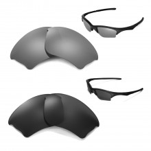 Walleva Two Pairs Polarized Lenses for Oakley Half Jacket XLJ Sunglasses - Titanium + Black 